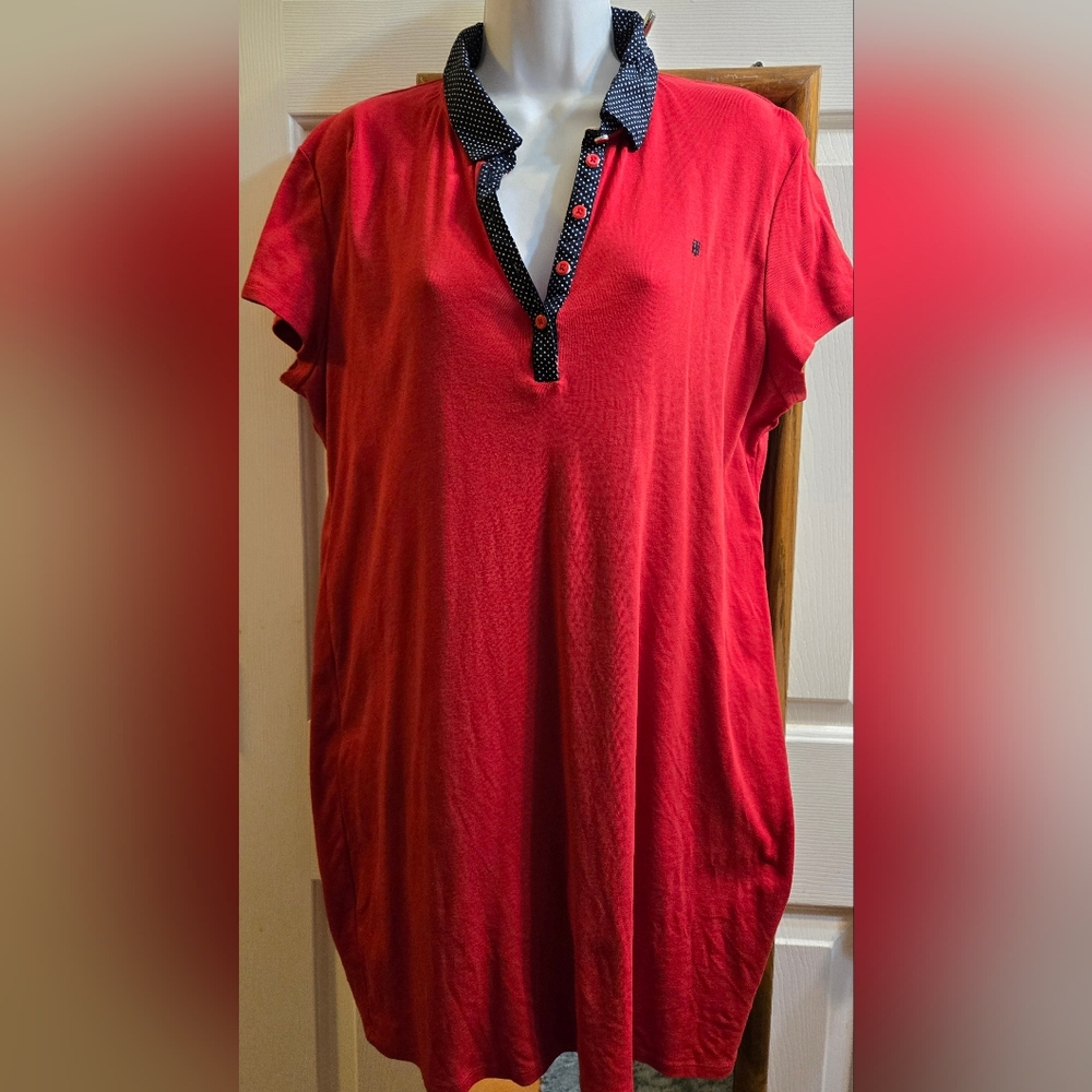 Tommy Hilfiger Red Polo Dress with Polka Dot Collar